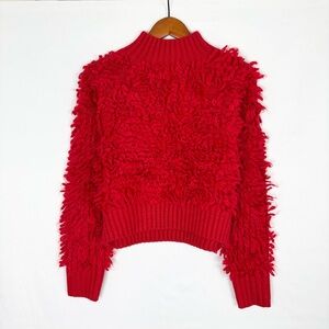 NEW Anthropologie Maeve Red Crop Mockneck Shag Sweater Knit XXS
